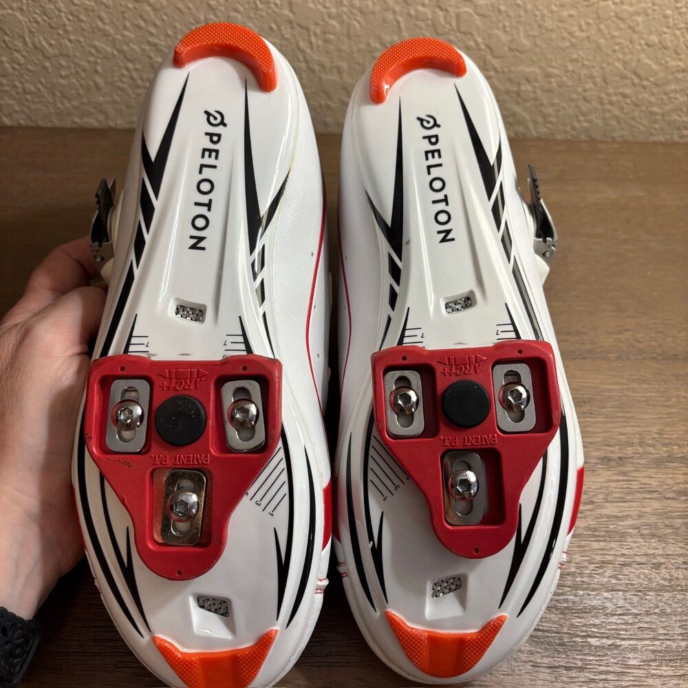 Peloton Original Cycling Shoes White Orange Unisex Sz EU 40/US Men's 7 Women's 9 - Picture 5 of 6